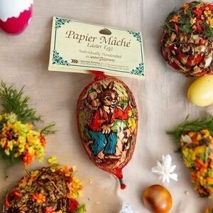 Vintage West Germany Paper Mache Easter Egg 4" Candy Container Multicolor NWT